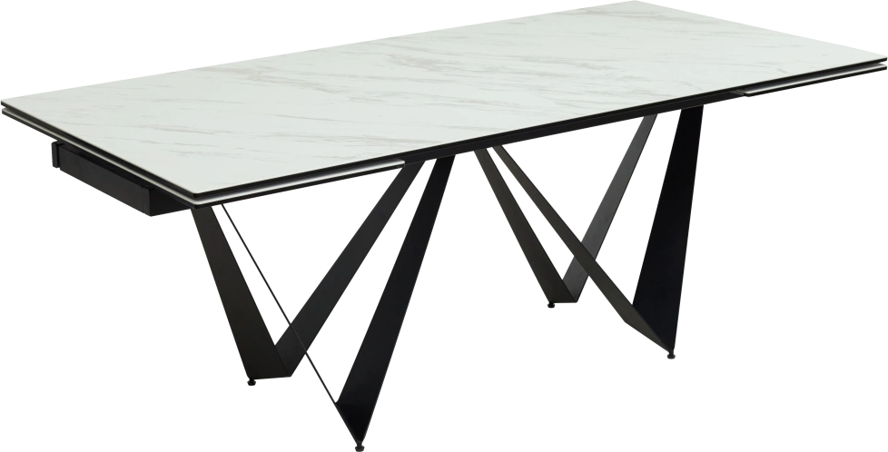 Кухонный стол раздвижной Rieti 200, KL-99 Белый мрамор матовый, итальянская керамика, черный каркас