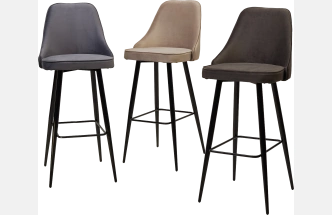 Барный стул Nepal-bar серый #27, велюр, черный каркас (H=78cm)