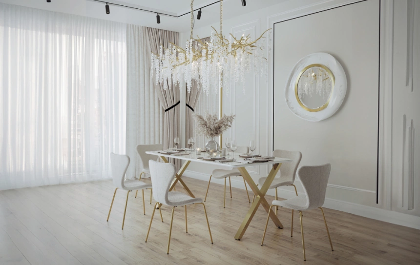 Кухонный стол Селена 3, 140x80x77, керамика, белый мрамор, каркас золотой