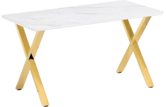 Кухонный стол Селена 3, 140x80x77, керамика, белый мрамор, каркас золотой