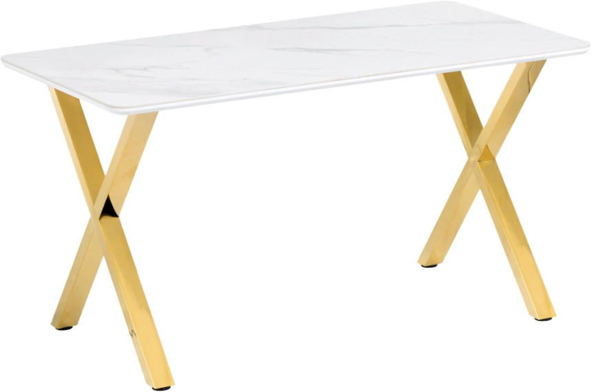 Кухонный стол Селена 3, 140x80x77, керамика, белый мрамор, каркас золотой