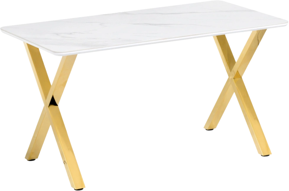 Кухонный стол Селена 3, 140x80x77, керамика, белый мрамор, каркас золотой