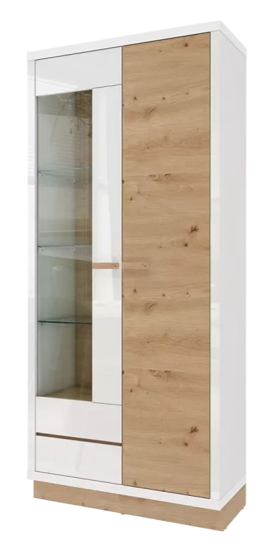 Шкаф двухдверный со стеклом Балтимор, Белый/Дуб дикий