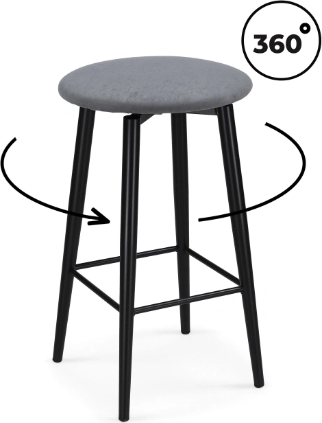 Полубарный табурет Гангток, крутящийся, сильвер / черный матовый