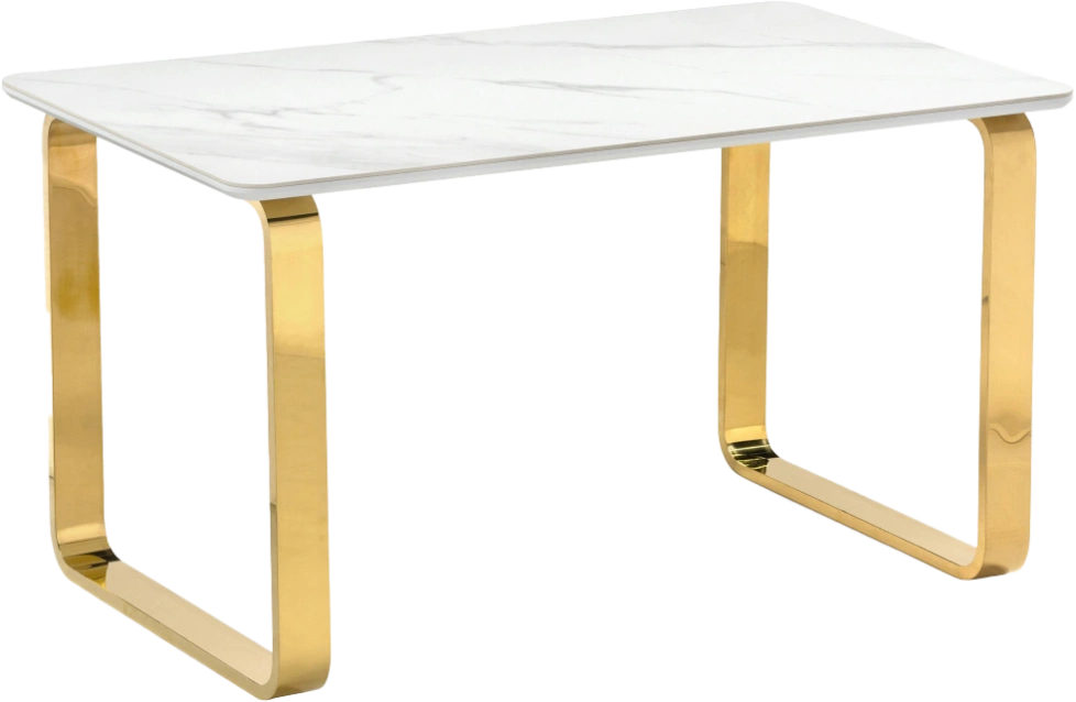 Кухонный стол Селена 4, 140x80x77, керамика, белый мрамор, каркас золотой