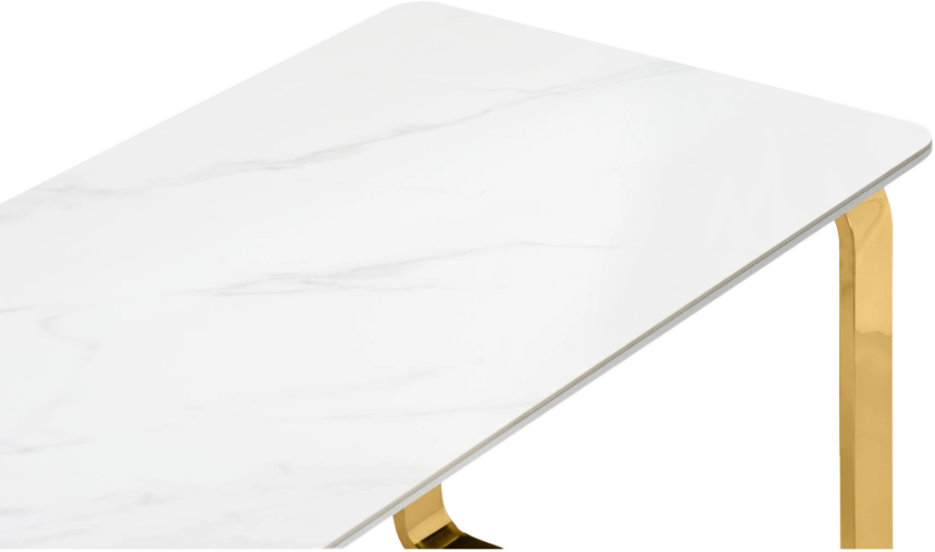 Кухонный стол Селена 4, 140x80x77, керамика, белый мрамор, каркас золотой