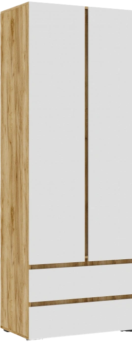 Шкаф двухдверный Элла, распашной для одежды, белый / дуб крафт золото