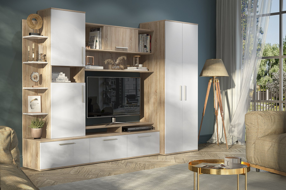 Стенка Денвер, Дуб сонома / Белый