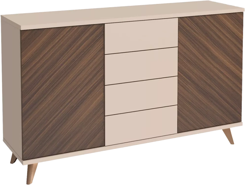 Комод Хармони, 2 двери, 4 ящика, Бежевый / Древесный