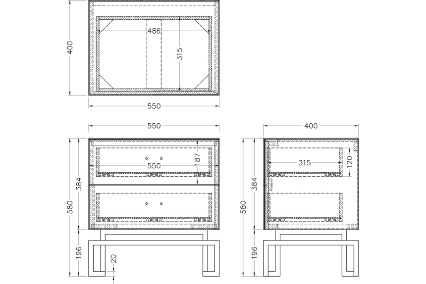 Тумба прикроватная KFG085-NI, с ящиками 