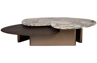 Журнальный стол 58DB-23173,158x109x35, МДФ, шпон, мрамор, бежевый мрамор / коричневый/ латунь