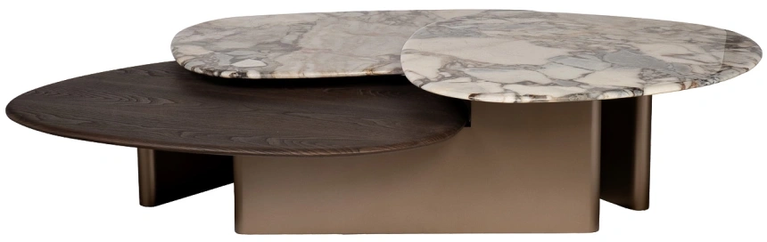 Журнальный стол 58DB-23173,158x109x35, МДФ, шпон, мрамор, бежевый мрамор / коричневый/ латунь