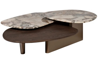 Журнальный стол 58DB-23173,158x109x35, МДФ, шпон, мрамор, бежевый мрамор / коричневый/ латунь