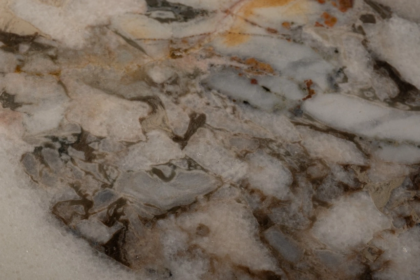 Журнальный стол 58DB-23173,158x109x35, МДФ, шпон, мрамор, бежевый мрамор / коричневый/ латунь