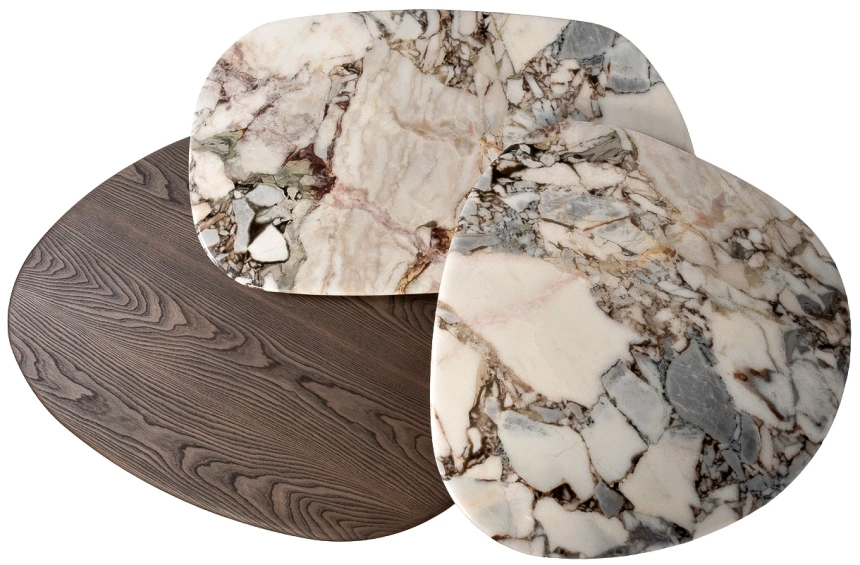 Журнальный стол 58DB-23173,158x109x35, МДФ, шпон, мрамор, бежевый мрамор / коричневый/ латунь