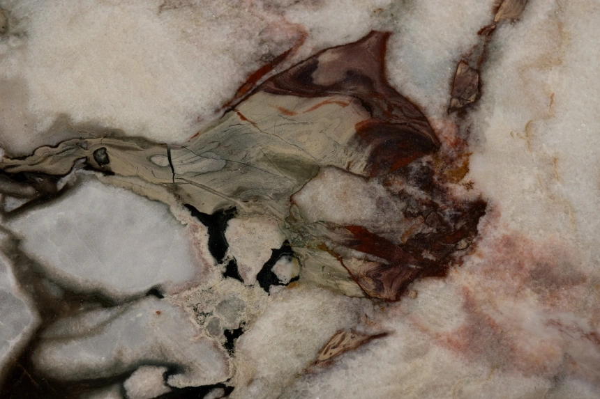 Журнальный стол 58DB-23173,158x109x35, МДФ, шпон, мрамор, бежевый мрамор / коричневый/ латунь