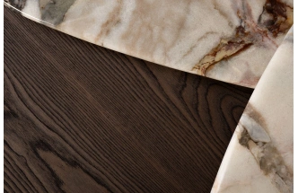 Журнальный стол 58DB-23173,158x109x35, МДФ, шпон, мрамор, бежевый мрамор / коричневый/ латунь