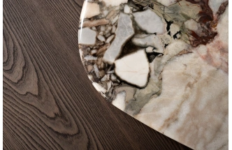 Журнальный стол 58DB-23173,158x109x35, МДФ, шпон, мрамор, бежевый мрамор / коричневый/ латунь