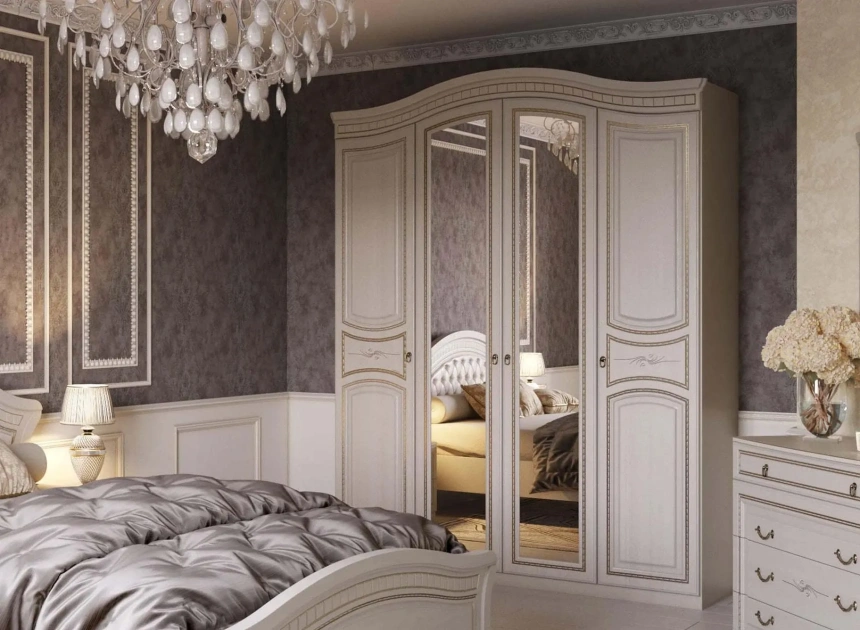 Спальный гарнитур Николь, композиция #2, ясень жемчужный / ваниль