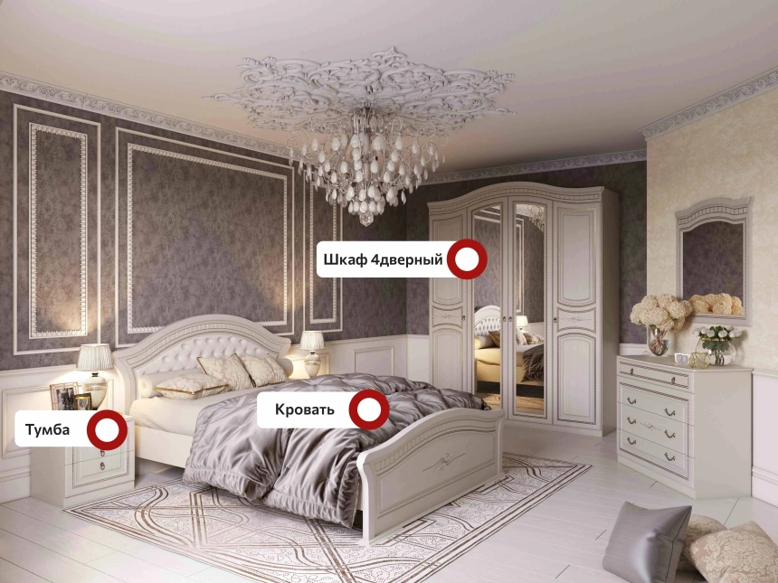 Спальный гарнитур Николь, композиция #2, ясень жемчужный / ваниль