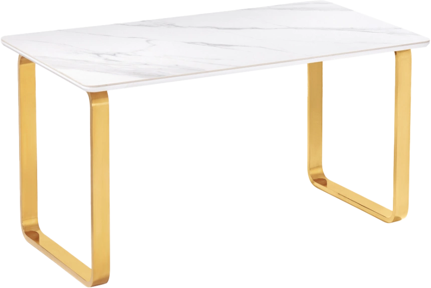 Кухонный стол Селена 4, 180x90x77, керамика, белый мрамор, каркас золотой