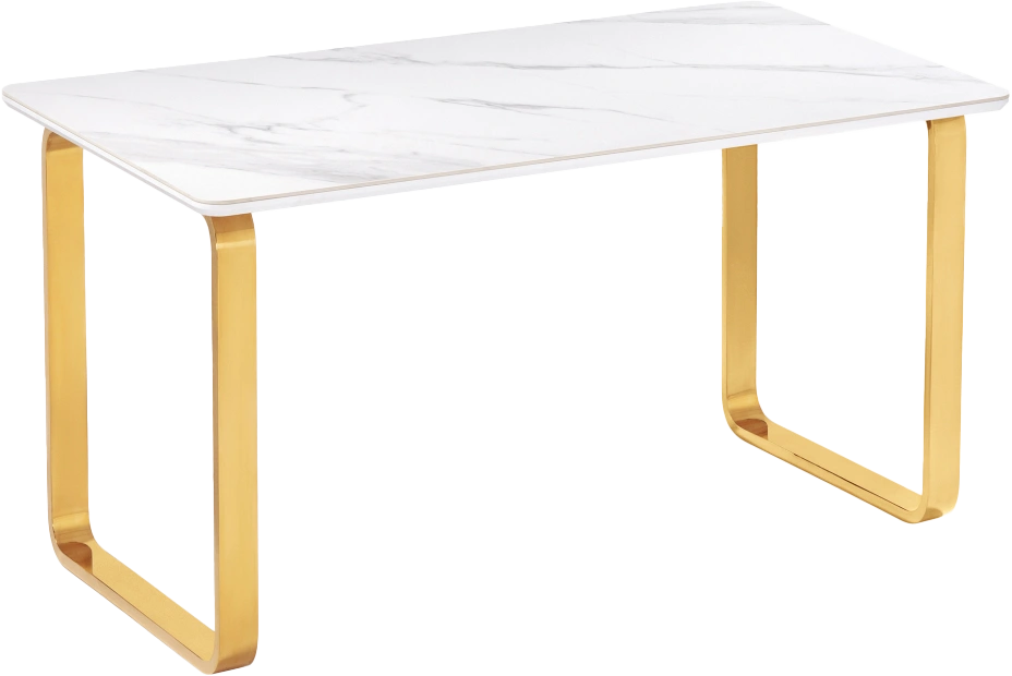 Кухонный стол Селена 4, 180x90x77, керамика, белый мрамор, каркас золотой