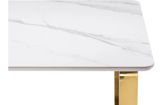Кухонный стол Селена 4, 180x90x77, керамика, белый мрамор, каркас золотой