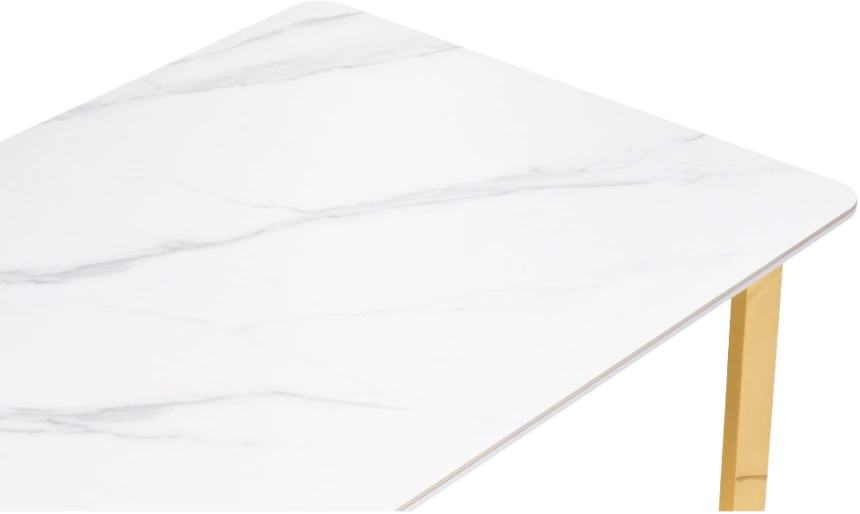 Кухонный стол Селена 4, 180x90x77, керамика, белый мрамор, каркас золотой