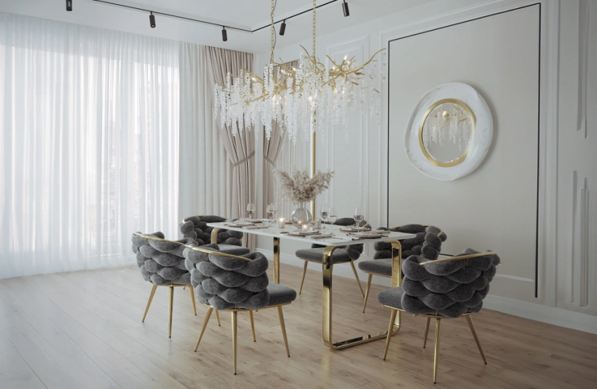Кухонный стол Селена 4, 180x90x77, керамика, белый мрамор, каркас золотой