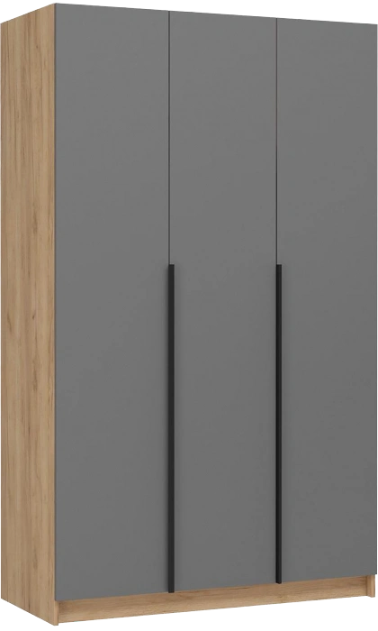 Шкаф трехдверный Широн, распашной для одежды, графит серый / дуб крафт золото