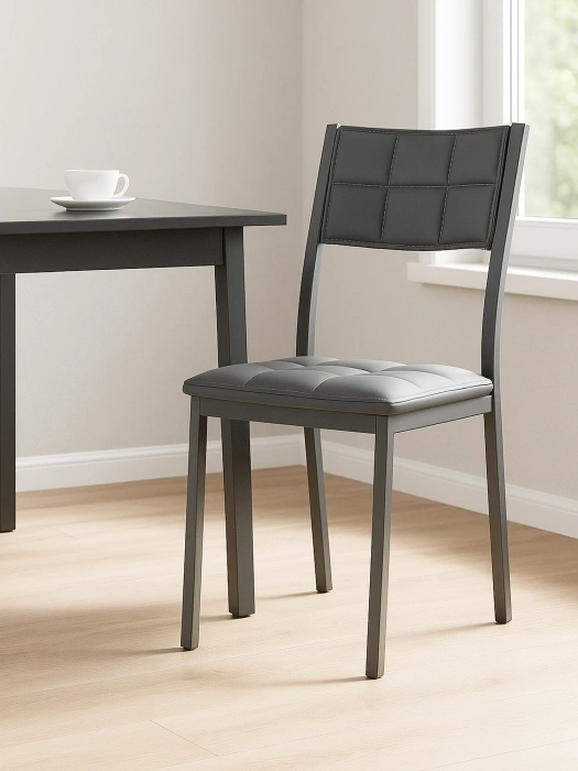 Стул на металлокаркасе Бекал, экокожа темно-серый / графит