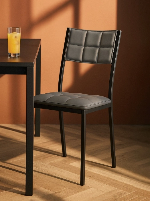 Стул на металлокаркасе Бекал, экокожа темно-серый / графит