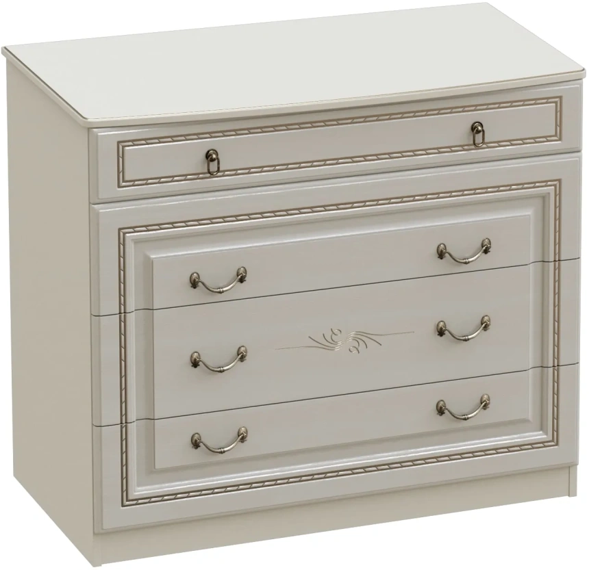 Комод с 4 ящиками Николь, ясень жемчужный / ваниль