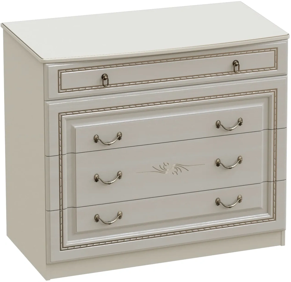 Комод с 4 ящиками Николь, ясень жемчужный / ваниль