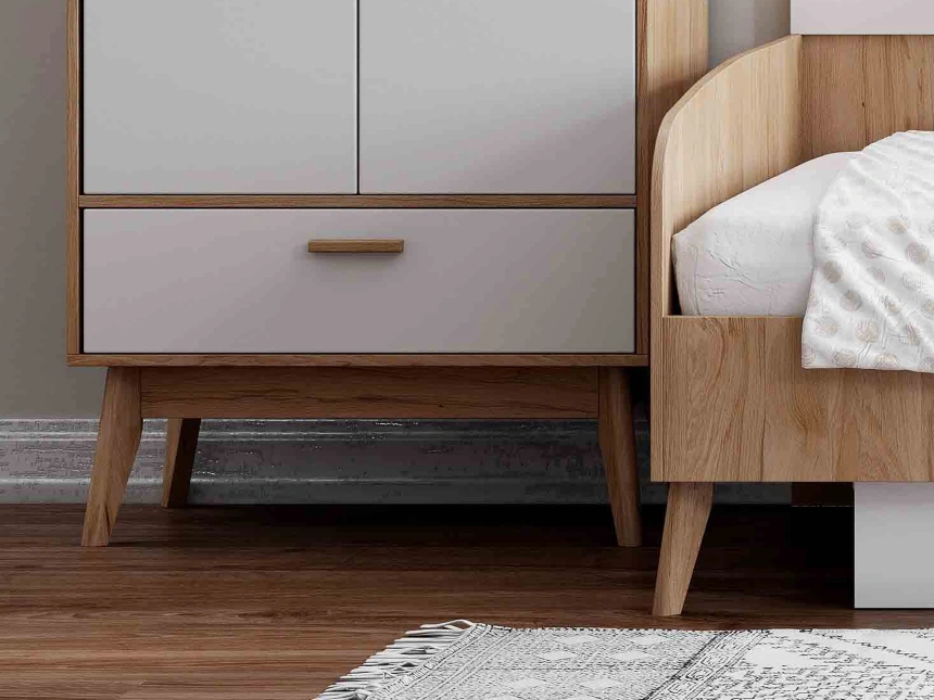 Модульная спальня молодежная Калгари, композиция 3, дуб светлый / белый матовый