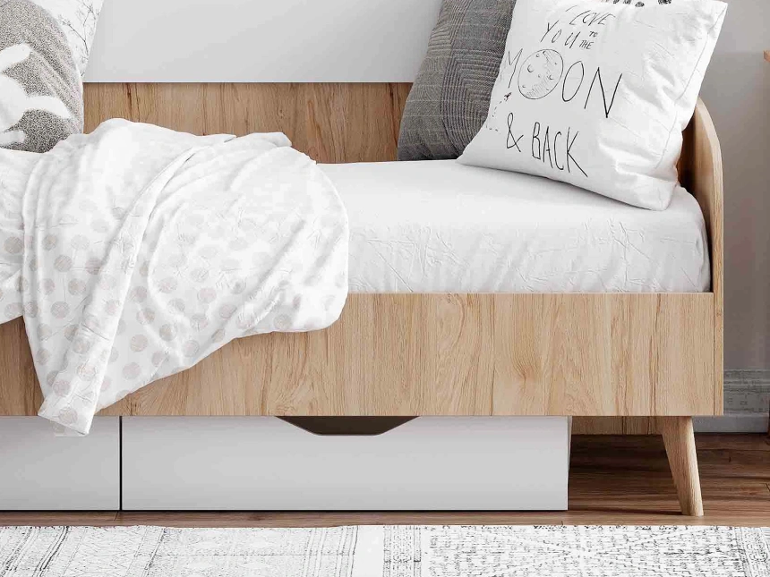 Модульная спальня молодежная Калгари, композиция 3, дуб светлый / белый матовый