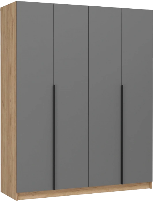 Шкаф четырехдверный Широн, распашной для одежды, графит серый / дуб крафт золото