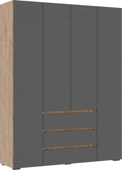 Шкаф четырехдверный Элла, распашной для одежды, серый графит / дуб крафт золото