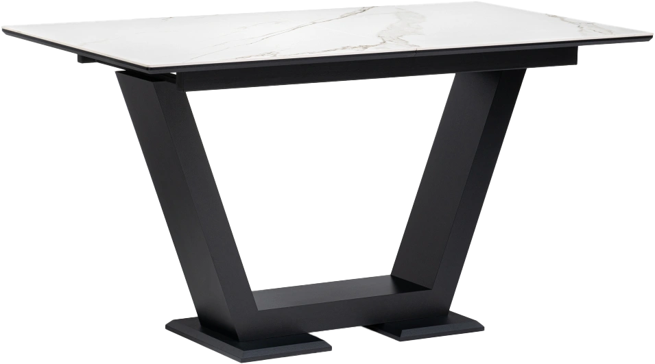 Кухонный обеденный раздвижной Иматра, 140(180), керамика, белый мрамор, каркас черный