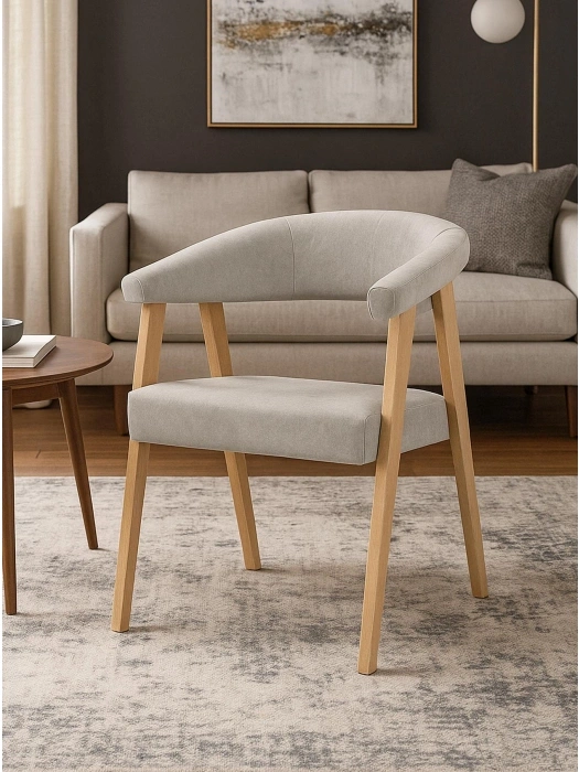 Деревянный стул-кресло Невада 2, натуральное дерево / светло-серый (ткань 231)