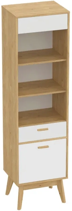 Шкаф-витрина Калгари, с полками, дуб натуральный светлый / белый матовый