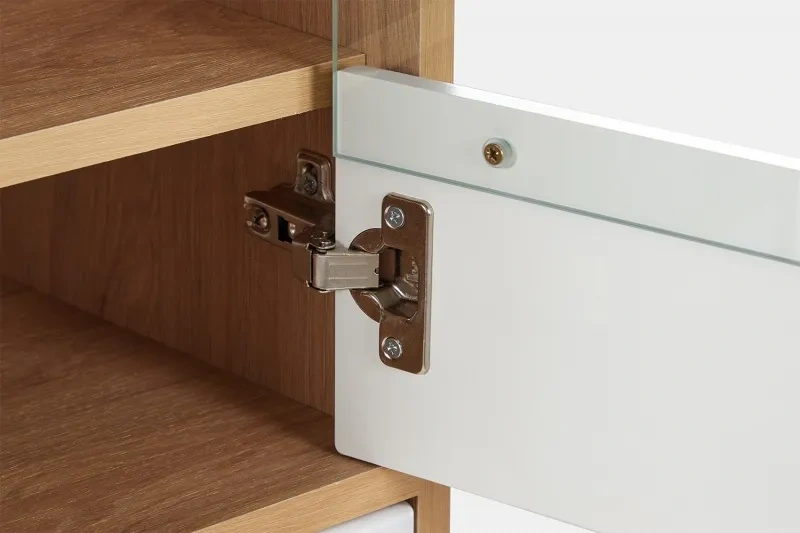 Шкаф-витрина Калгари, с полками, дуб натуральный светлый / белый матовый