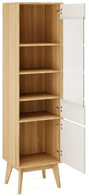 Шкаф-витрина Калгари, с полками, дуб натуральный светлый / белый матовый