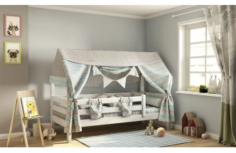 Детская кровать-домик, Соня, с надстройкой, 80*190, белый