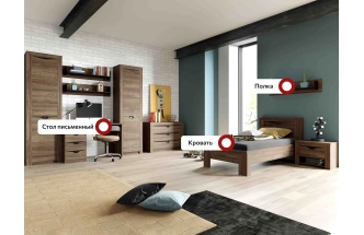Гарнитур для молодёжной комнаты Соренто, композиция 1, дуб стирлинг