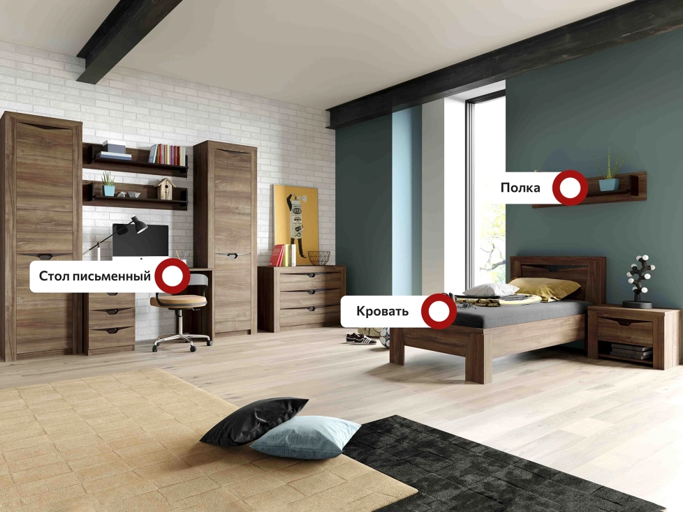 Гарнитур для молодёжной комнаты Соренто, композиция 1, дуб стирлинг
