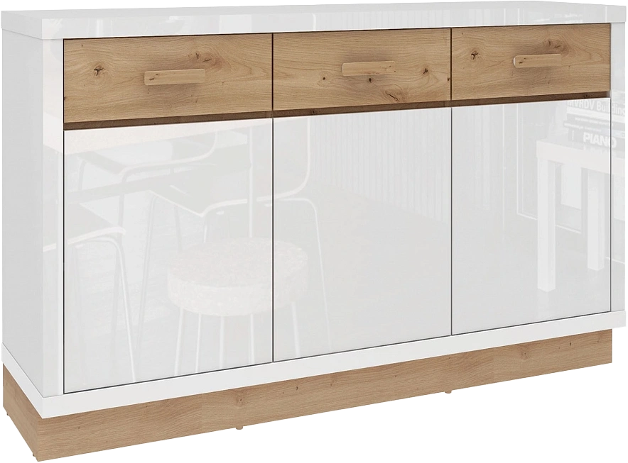 Комод Балтимор, с тремя ящиками, Белый / Дуб дикий