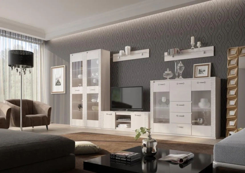 Полка Элана, открытая, бодега белая / стекло