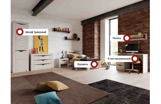 Гарнитур для молодёжной комнаты Соренто, композиция 2, дуб бонифаций