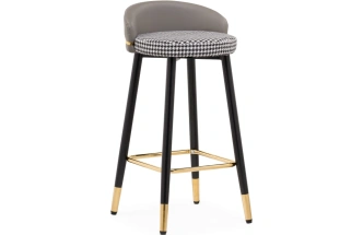 Барный стул Kardial, экокожа серая / ткань черно-белая
